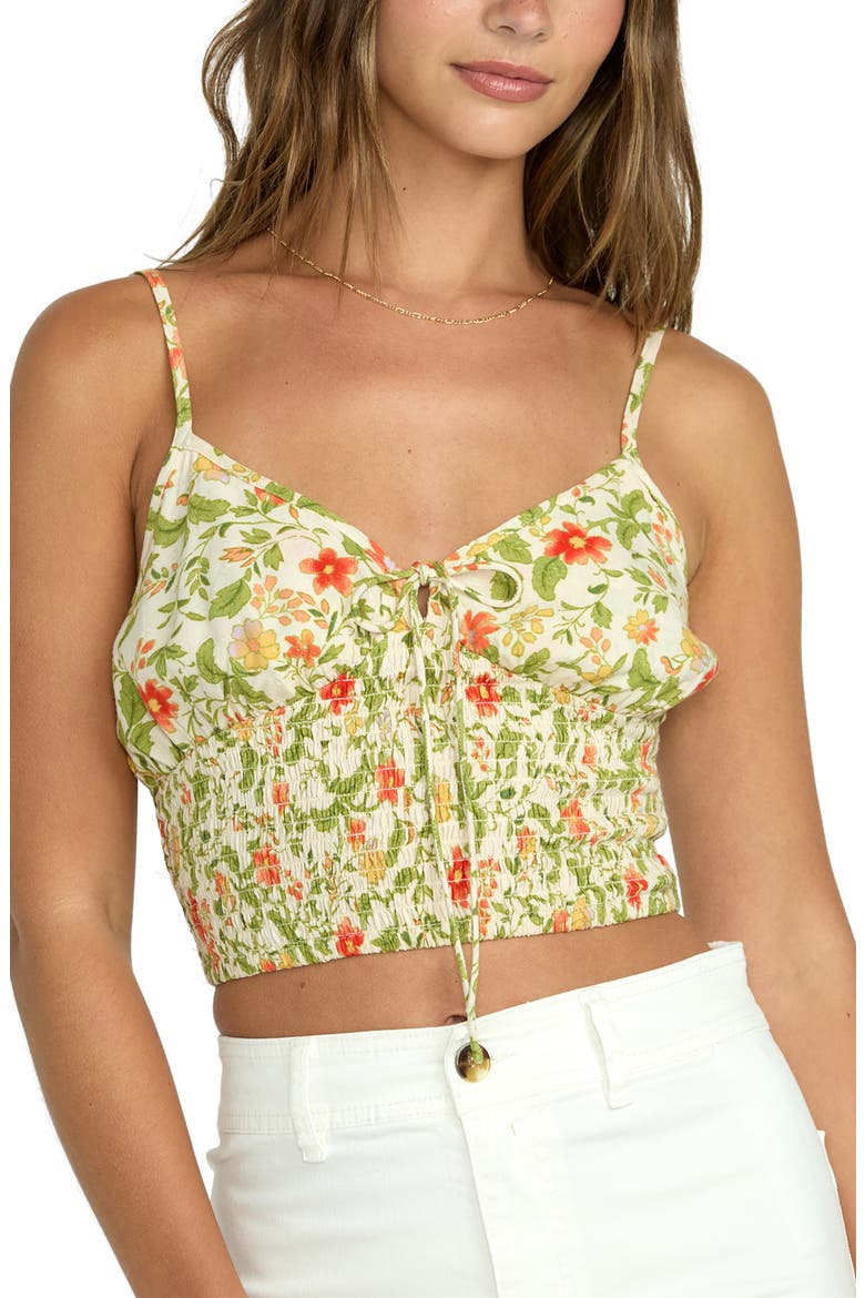 Babe Floral Smocked Crop Camisole, Alternate, color, GREEN MULTI