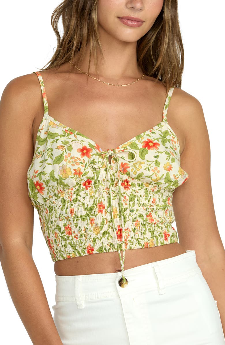 Billabong Babe Floral Smocked Crop Camisole, Alternate, color, Green Multi