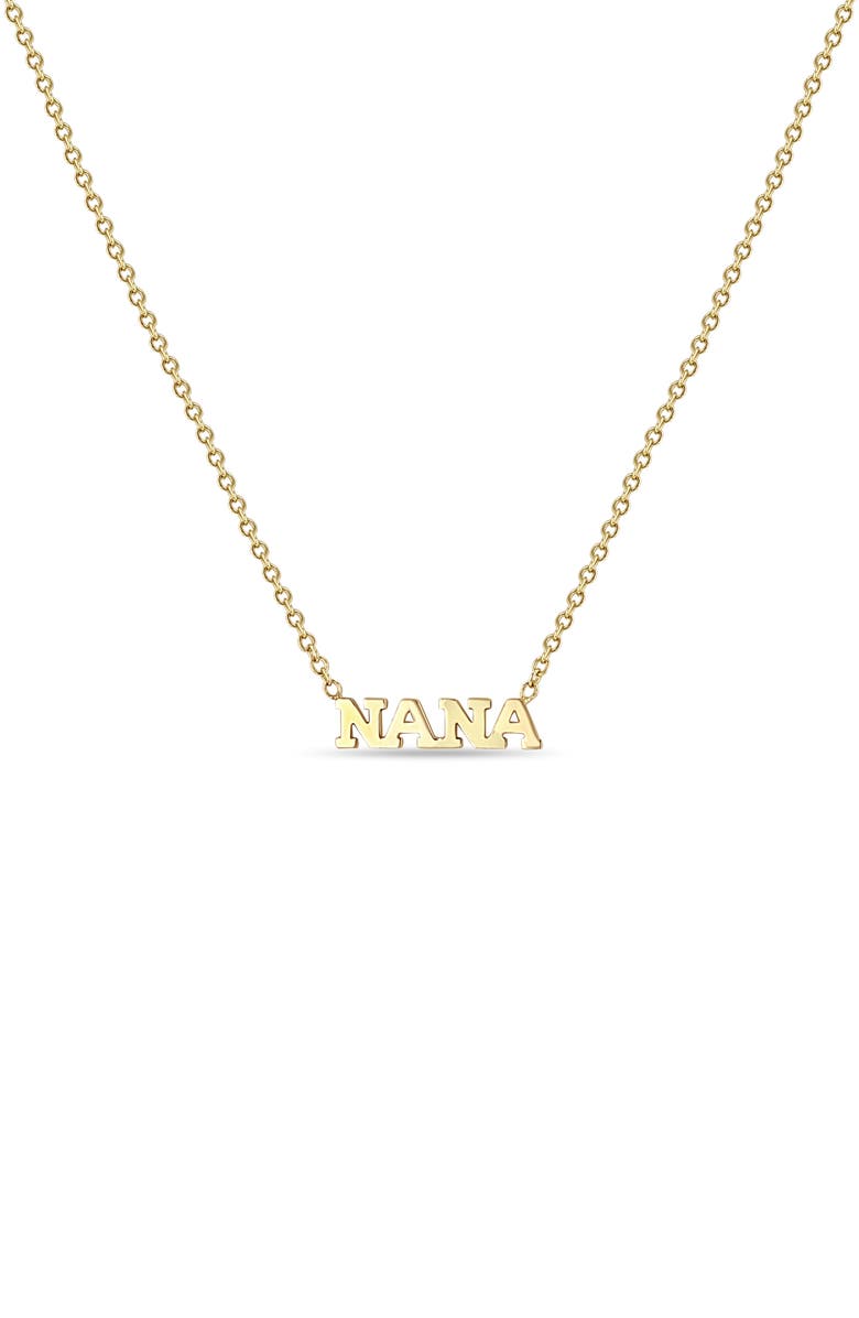 Zoë Chicco Tiny Letters Nana Pendant Necklace, Main, color, 14K Gold