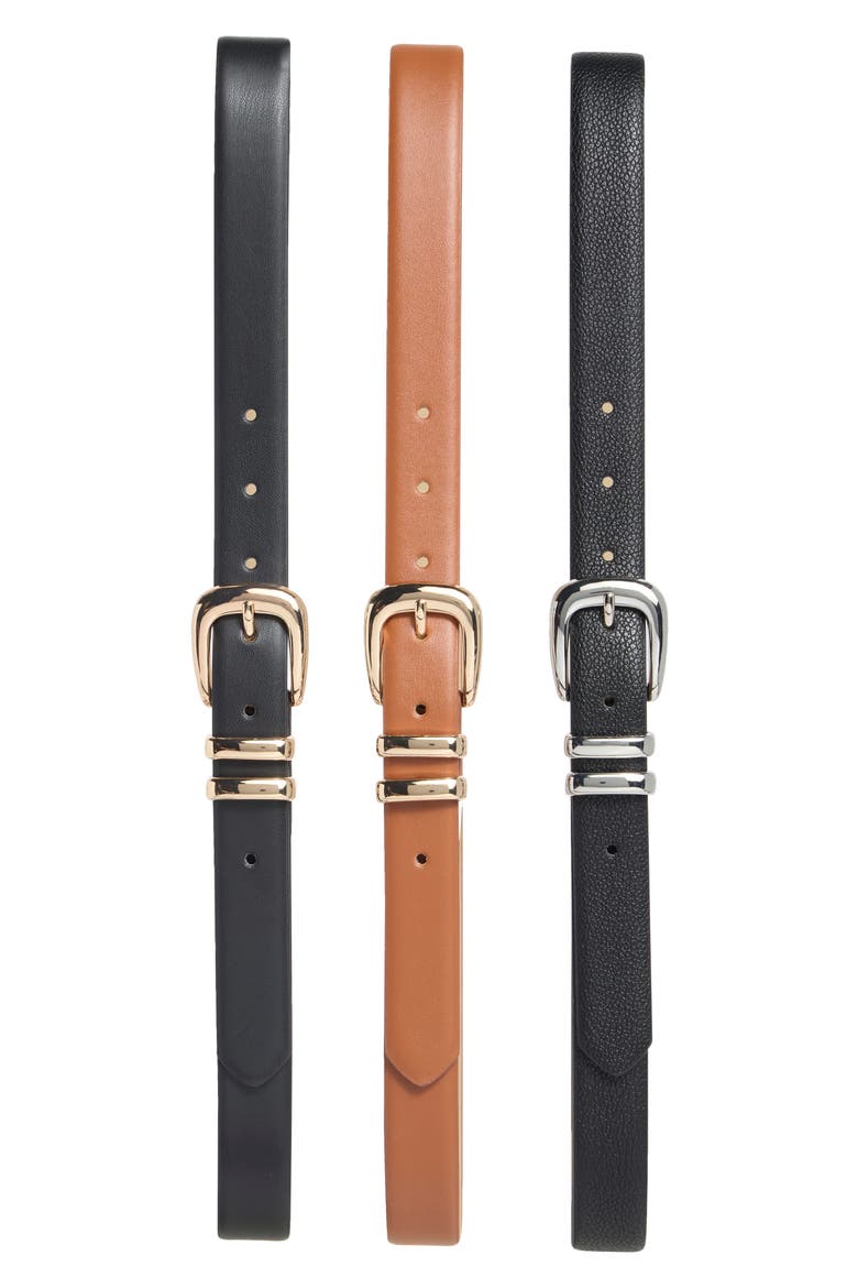3-for-1 Assorted Faux Leather Belts, Main, color, BLACK COGNAC