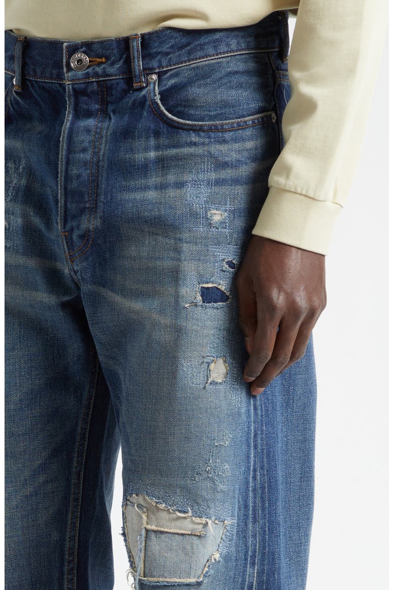 Rip & Repair Straight Leg Selvedge Jeans, Alternate, color, DARK BLUE