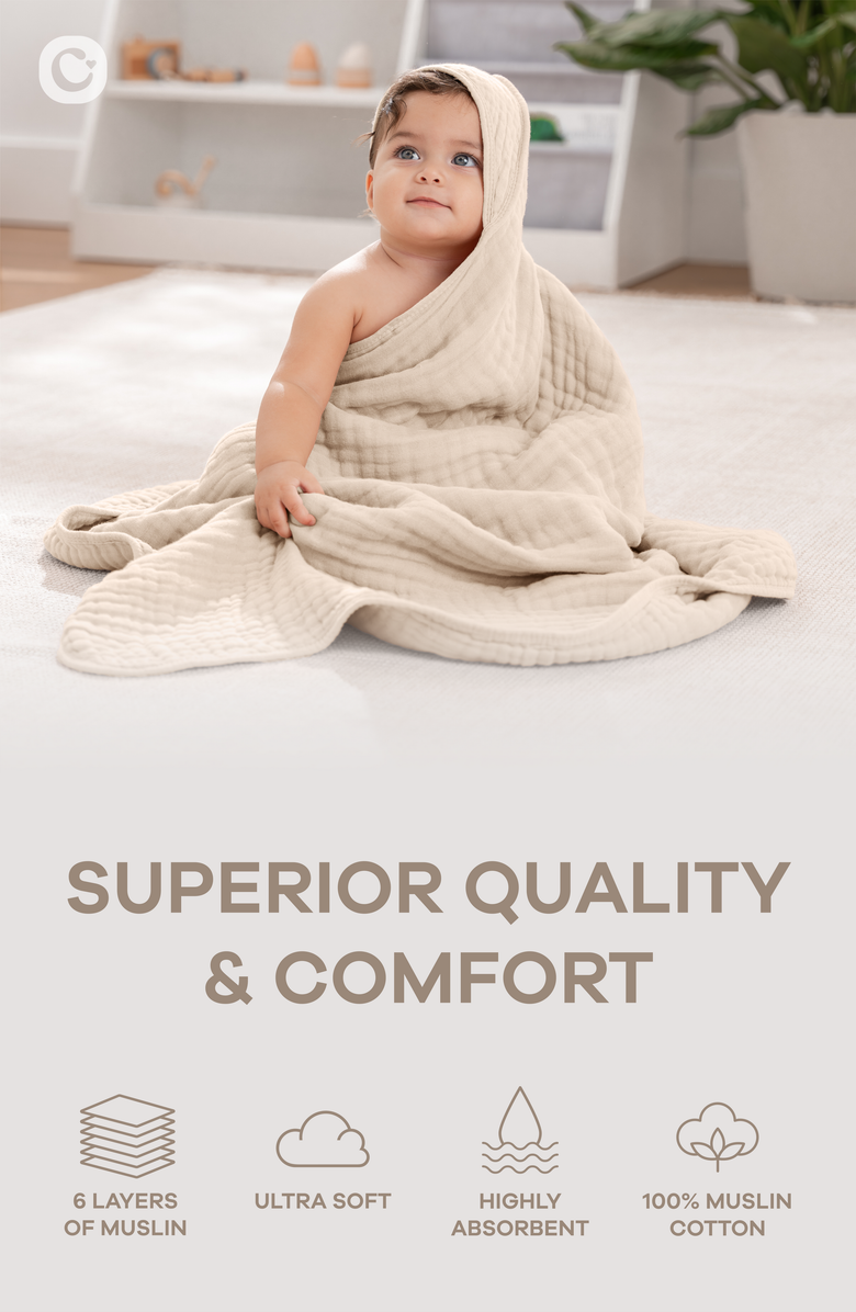 Comfy Cubs Hooded Baby Towels - 6 Layers, Pack of 1, Alternate, color, Sand