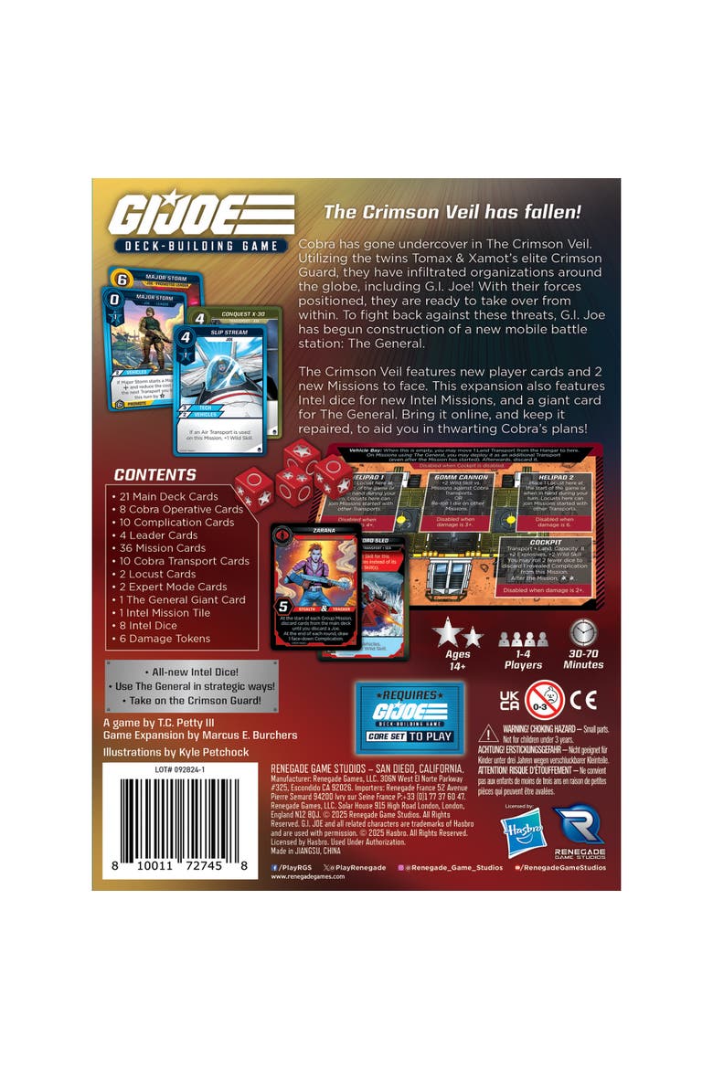 Renegade Games G.I. JOE Deck-Building Game The Crimson Veil Expansion, Alternate, color, Multicolored