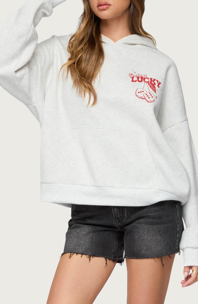 EDIKTED Feeling Lucky Oversize Hoodie, Main, color, Gray-Melange