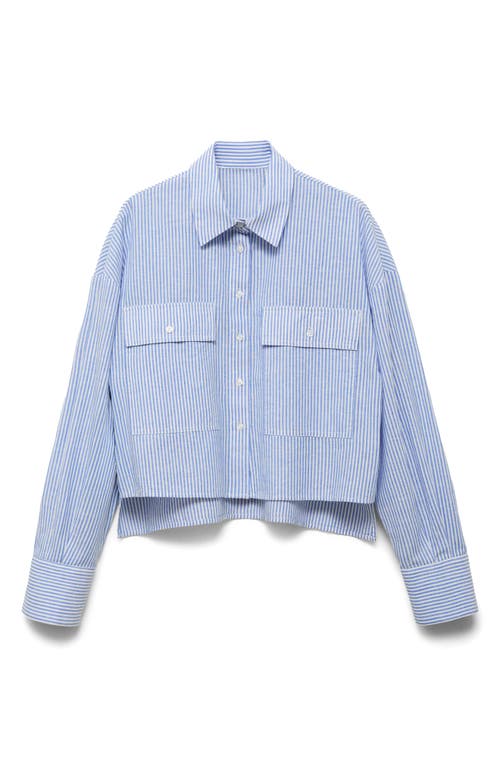 Shop Mango Stripe Pocket Crop High-low Cotton & Linen Shirt