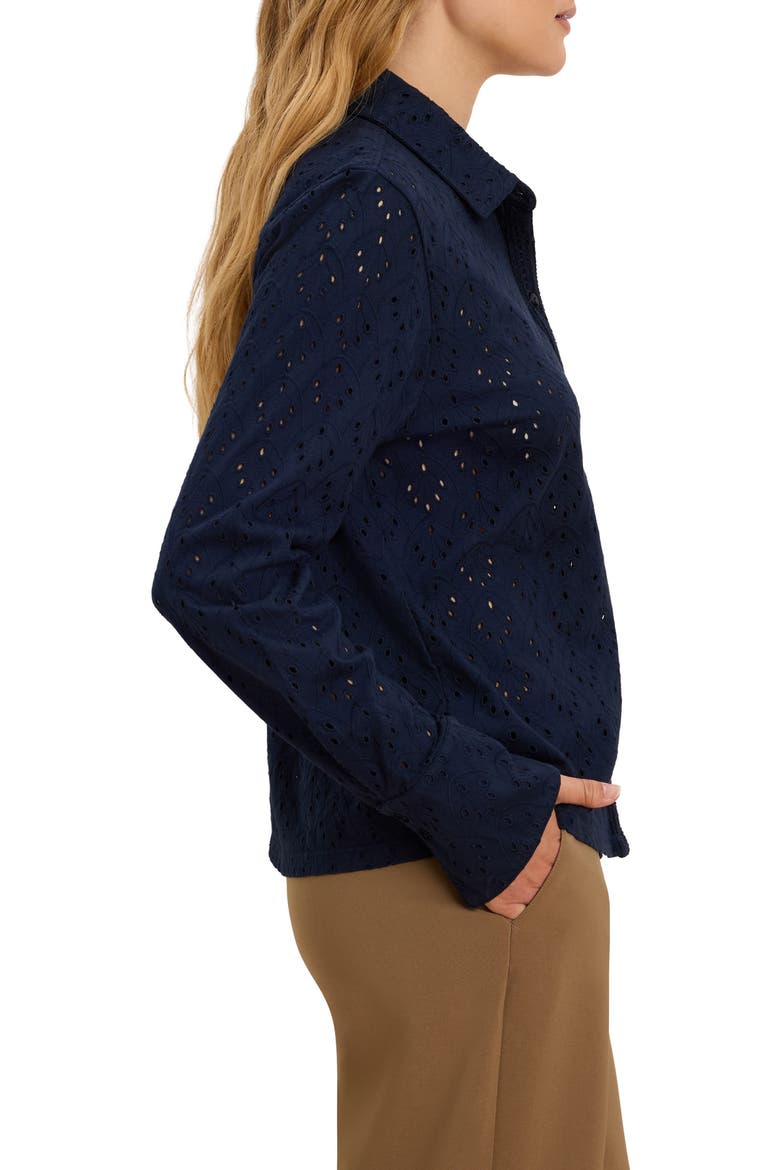 Embroidered Eyelet Button-Up Shirt, Alternate, color, DARK INDIGO