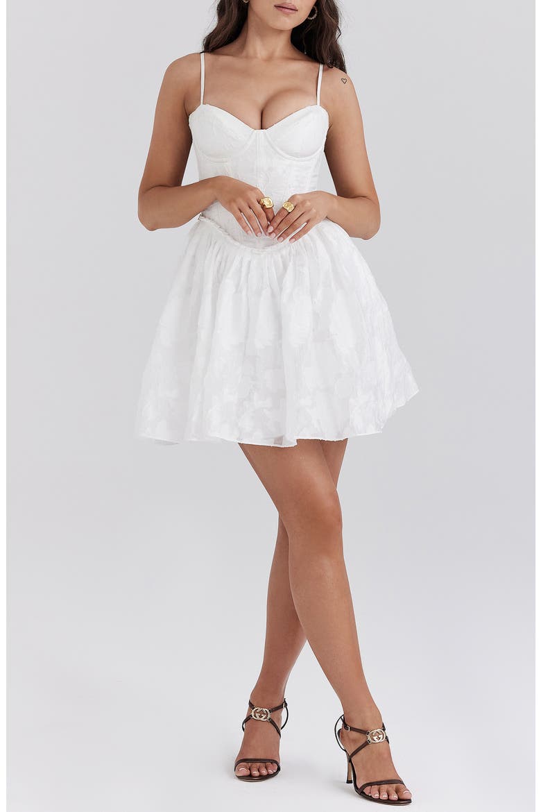 Nerissa Corset Bodice Cotton Blend Fit & Flare Minidress, Main, color, WHITE