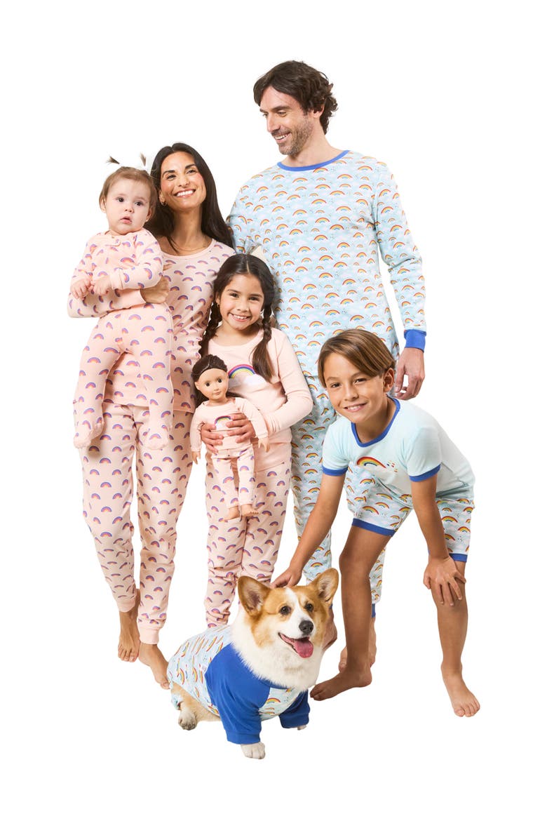 Kids Short Sleeve Cotton Striped Matching Family Pajamas, Alternate, color, Rainbow