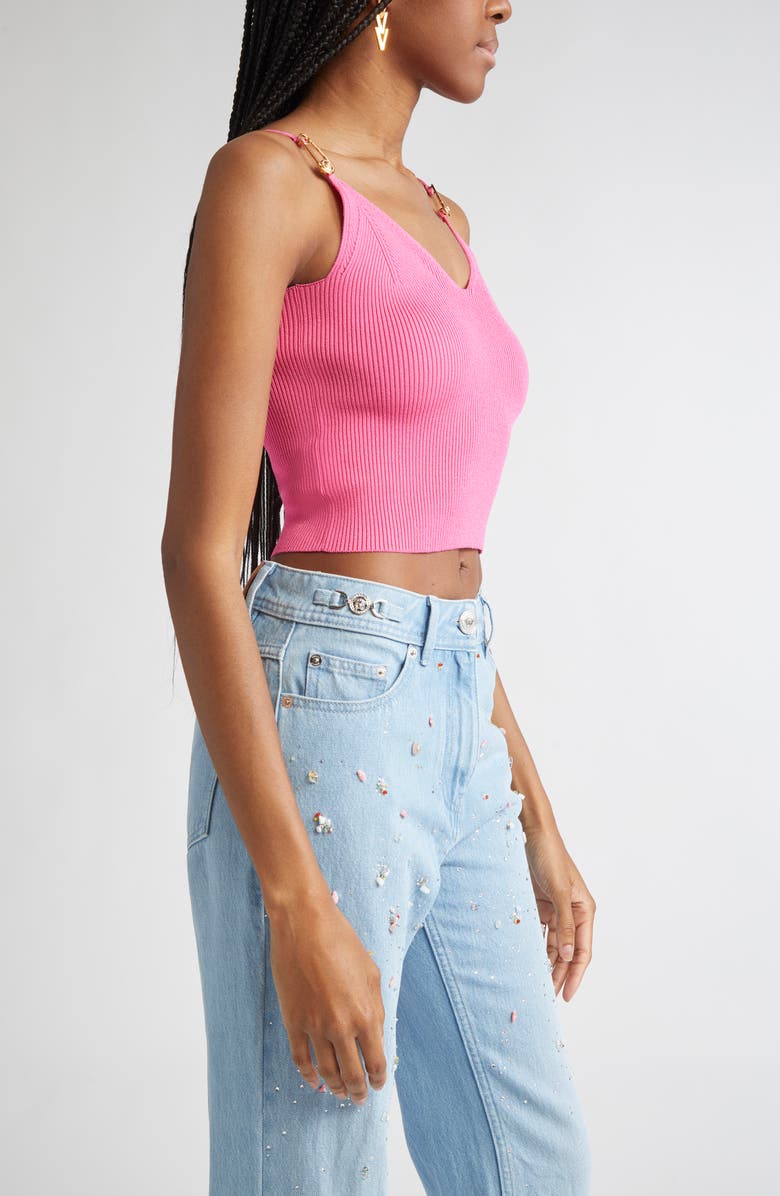 Versace Safety Pin Rib Crop Top, Alternate, color, Dragon Fruit