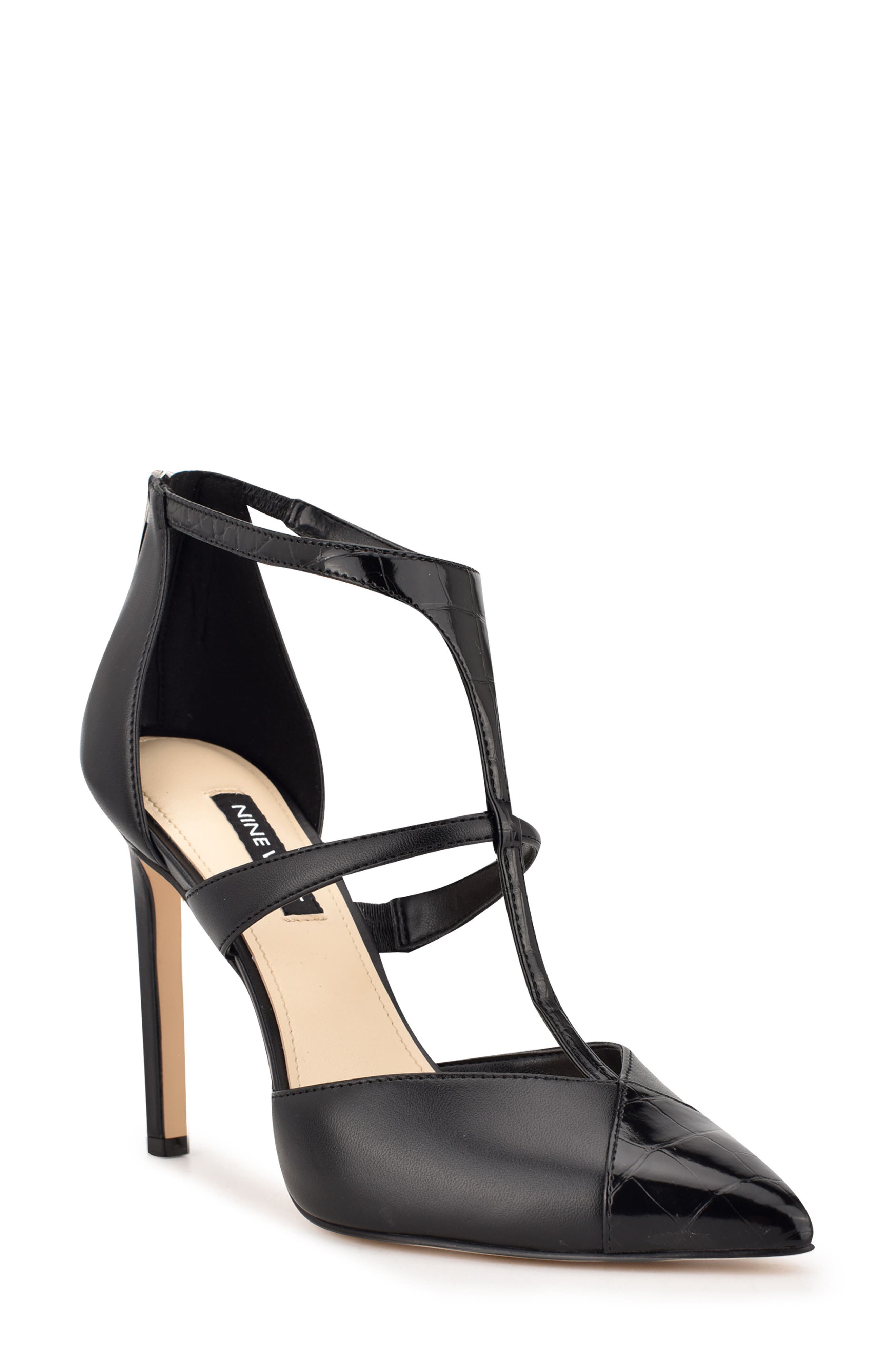 Nine West T-Strap Pointed Toe Pump, Main, color, 