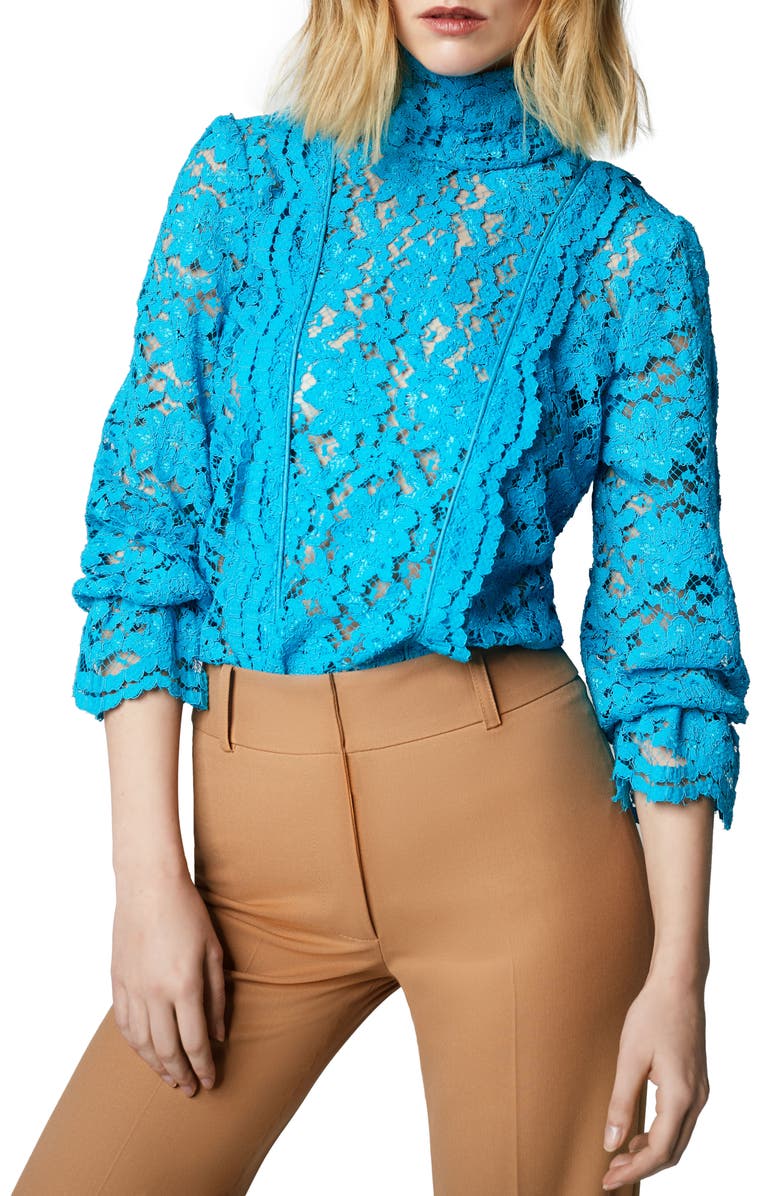 Smythe Scalloped Lace Turtleneck Top, Main, color, Prussian Blue