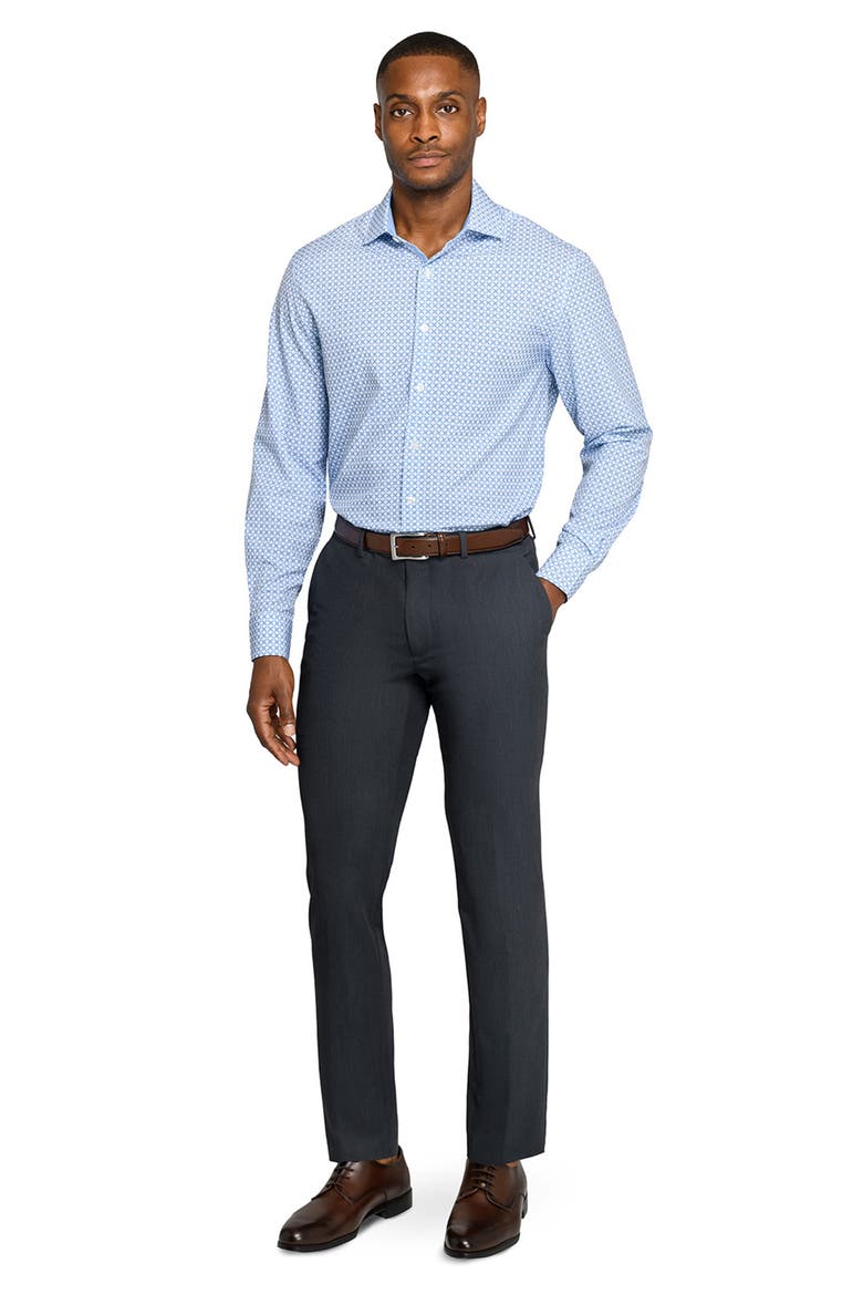 Regular Fit Blue Geometric Print Performance Dress Shirt, Alternate, color, WHITE/ BLUE
