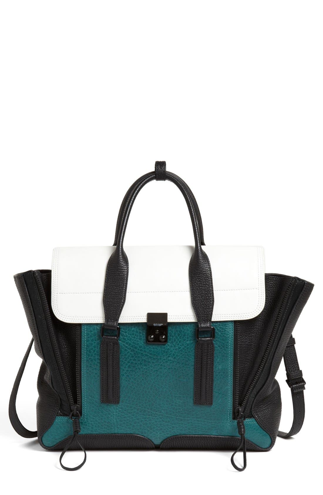 'Pashli' Colorblock Leather Crossbody Satchel (Nordstrom Exclusive), Main, color, DARK TEAL MULTI