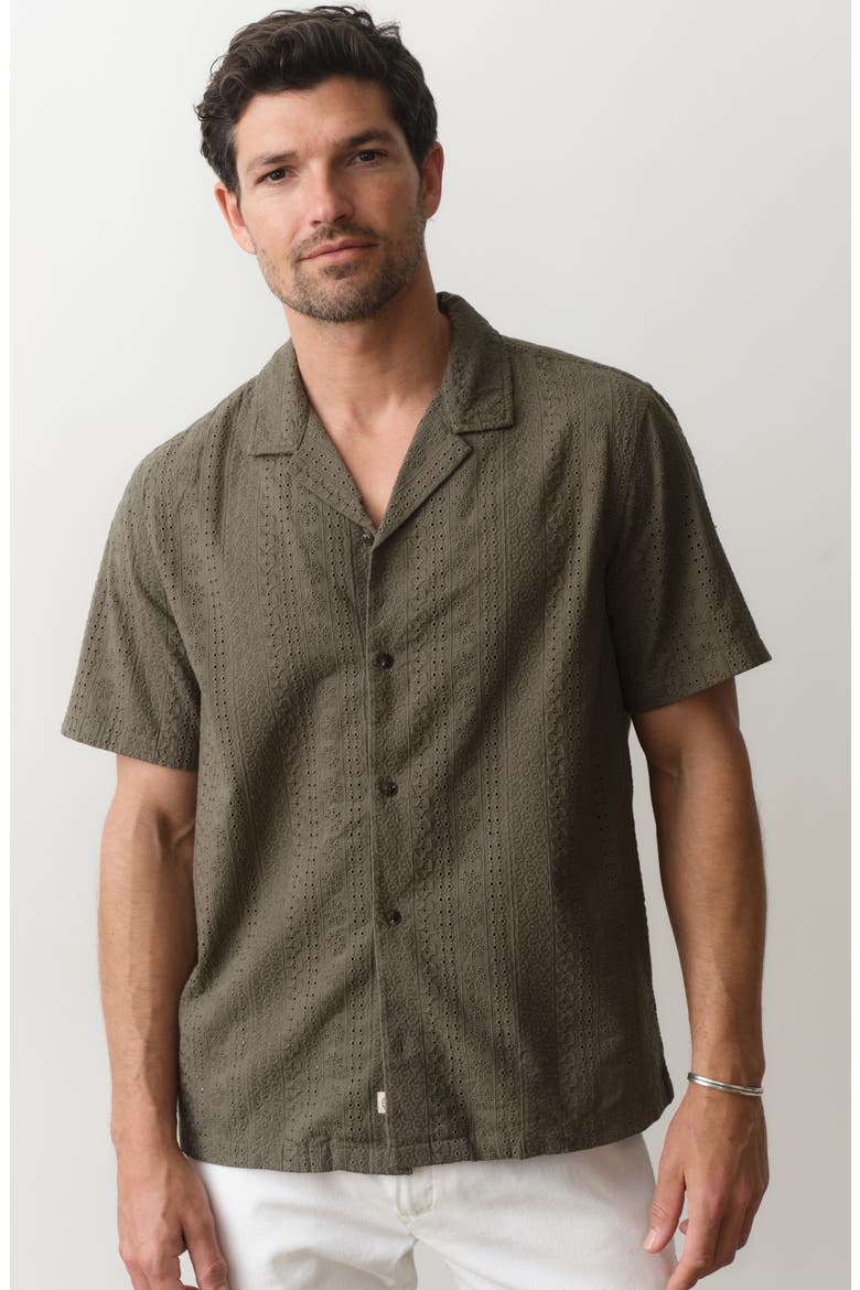Eyelet Cotton Camp Shirt, Alternate, color, INDIA INK