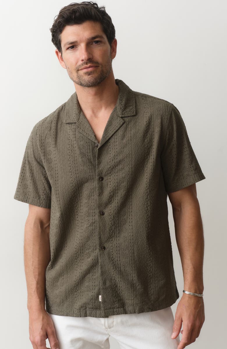 Marine Layer Eyelet Cotton Camp Shirt, Alternate, color, India Ink