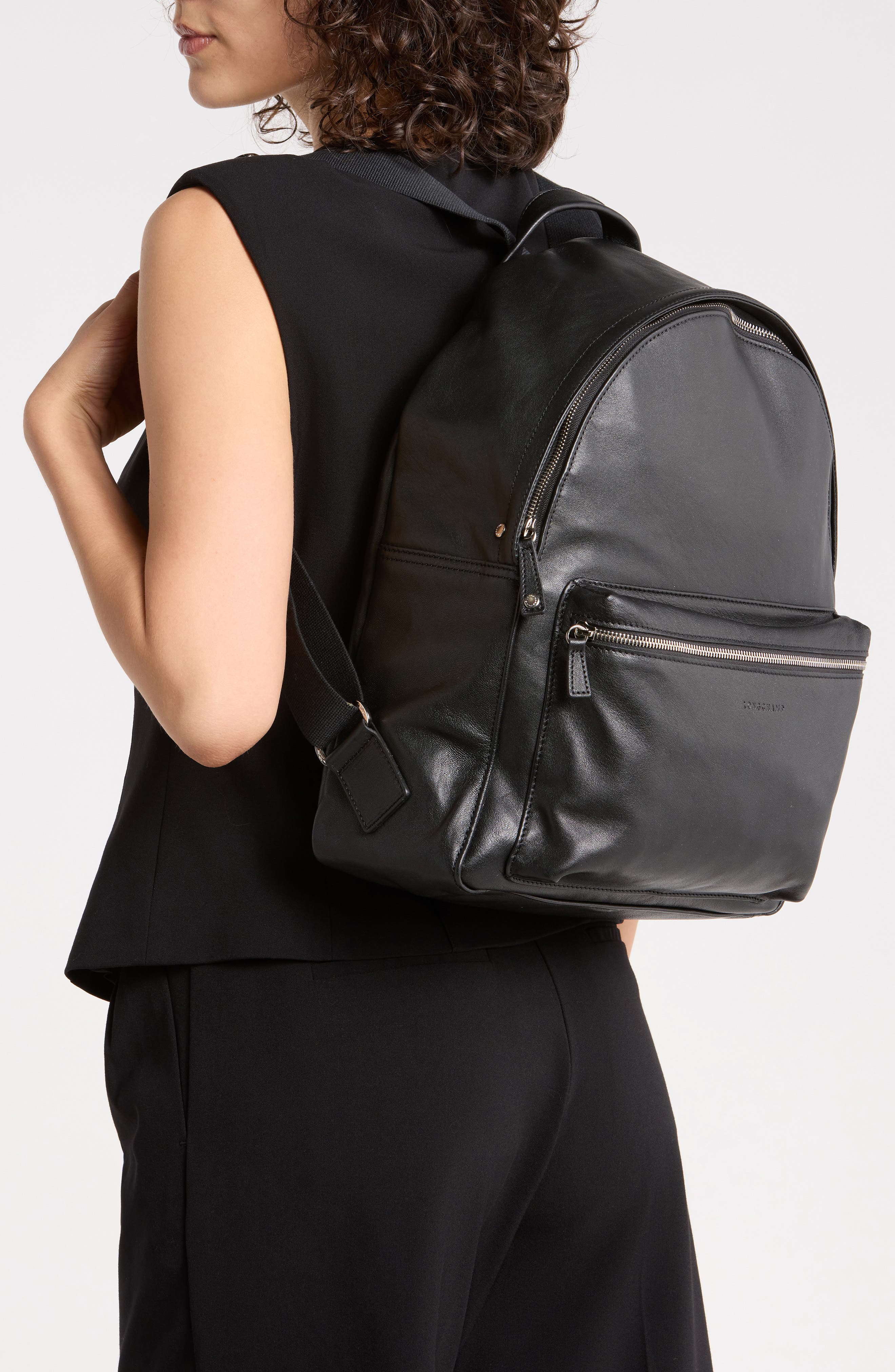 Parisis Leather Backpack, Alternate, color, BLACK