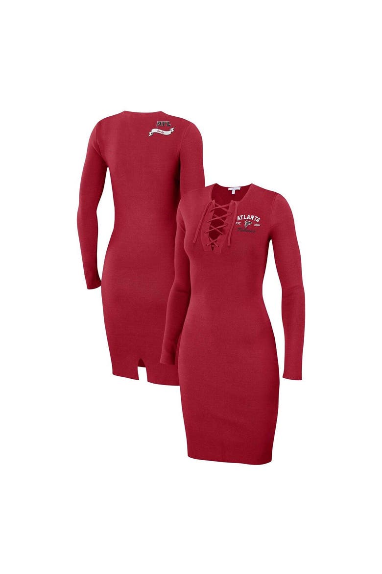 Women's WEAR by Erin Andrews Red Atlanta Falcons Lace Up Long Sleeve Dress, Main, color, Red