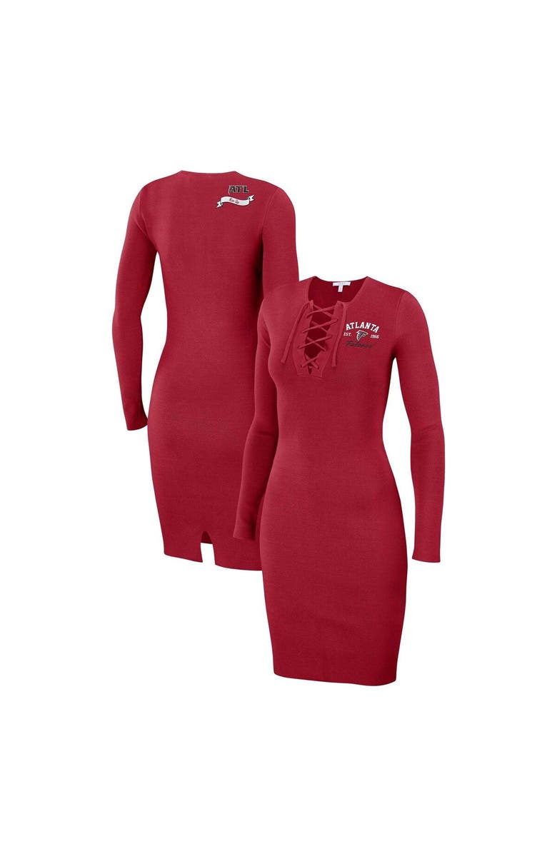 WEAR by Erin Andrews Women's WEAR by Erin Andrews Red Atlanta Falcons Lace Up Long Sleeve Dress, Main, color, 