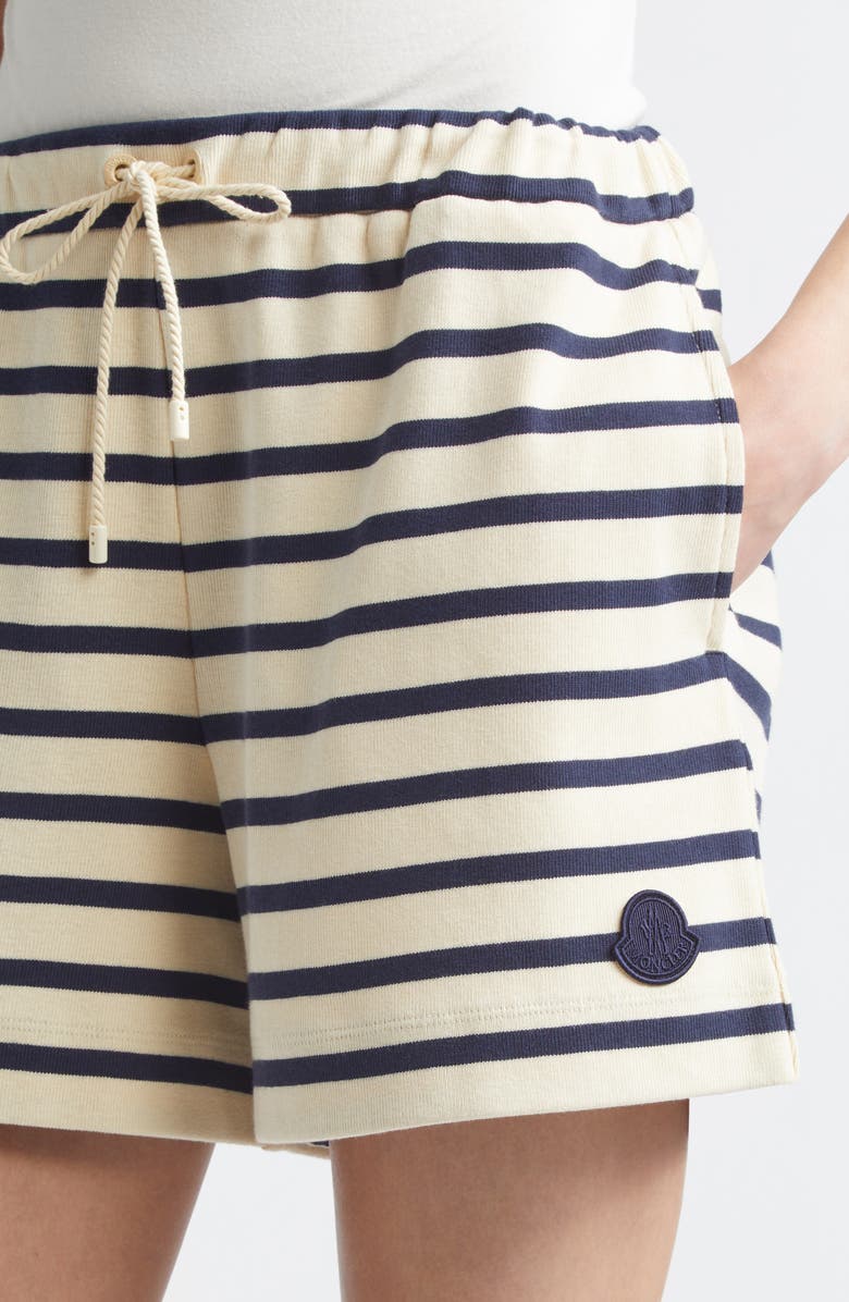 Moncler Stripe Cotton Shorts, Alternate, color, Blue/ Ivory