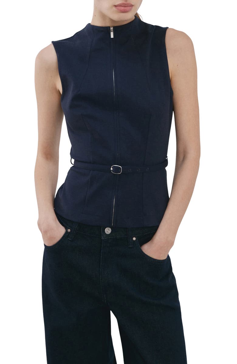 MANGO Fitted Zip Vest, Main, color, Dark Navy