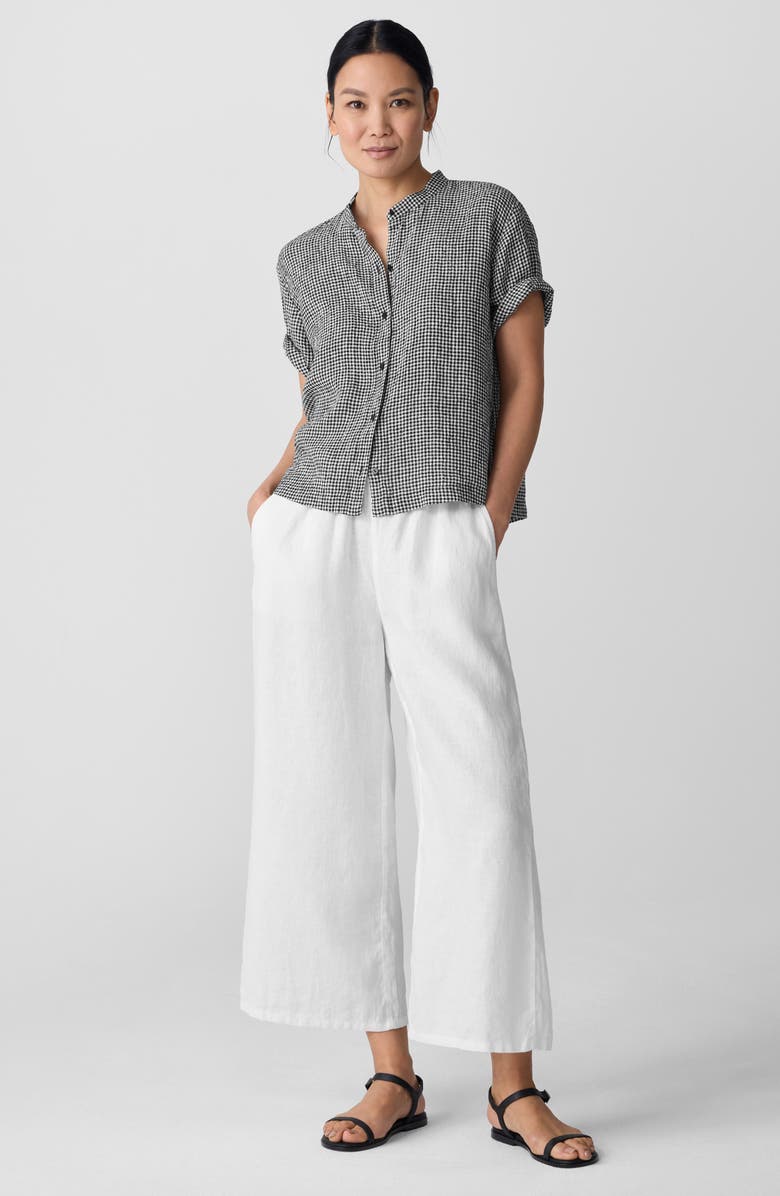 Eileen Fisher Check Print Organic Linen Shirt, Alternate, color, Black/ White