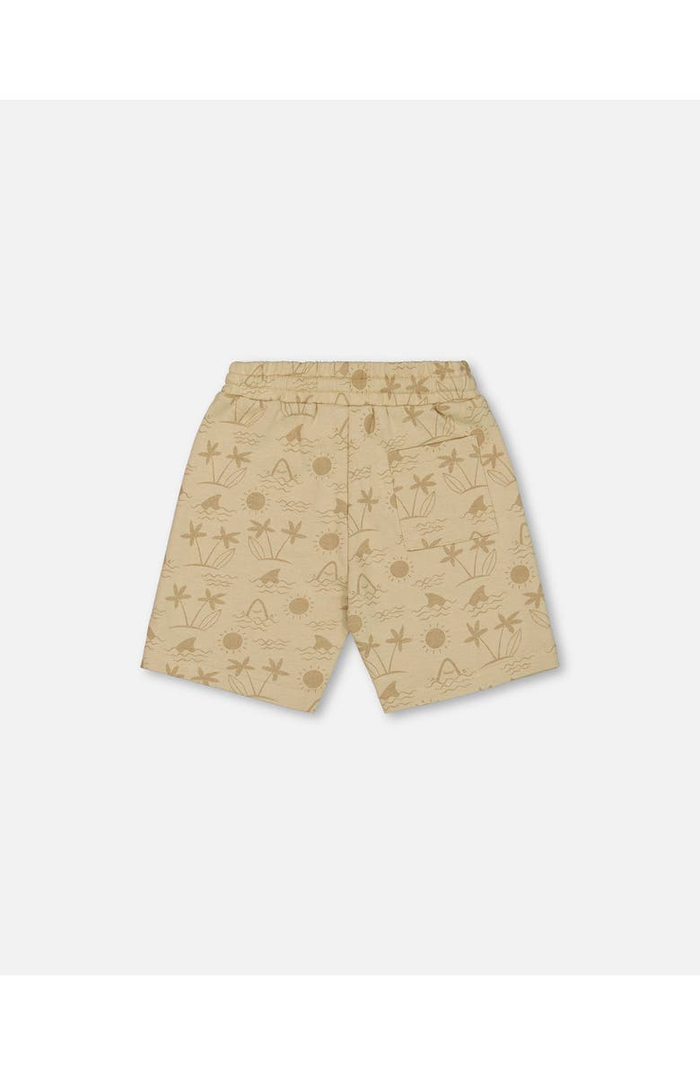 Deux par Deux Little Boy's Printed French Terry Short Beige With Palm Trees, Alternate, color, Beige With Palm Trees
