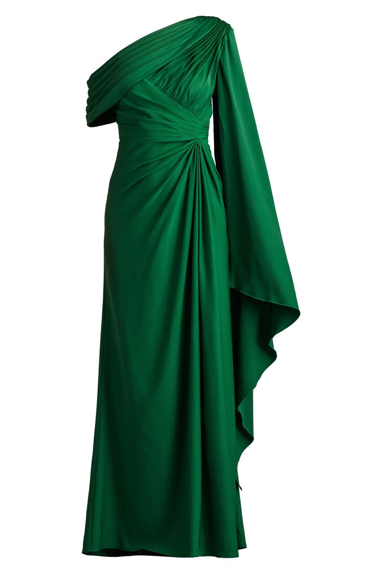 Ember One-Shoulder Draped Gown, Alternate, color, BAMBOO