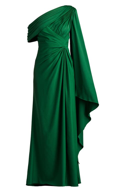 Tadashi Shoji Pleated One-shoulder Cape Gown In Bamboo
