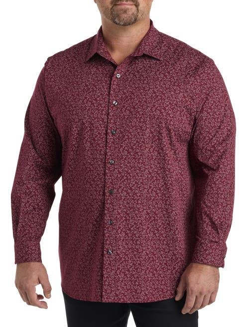 Synrgy By Dxl Big & Tall Leaf Print Sport Shirt In Burgundy