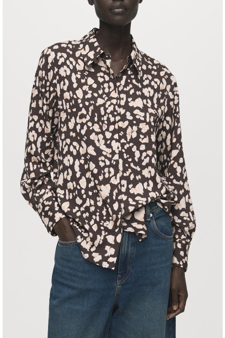 Dot Print Button-Up Shirt, Main, color, BROWN