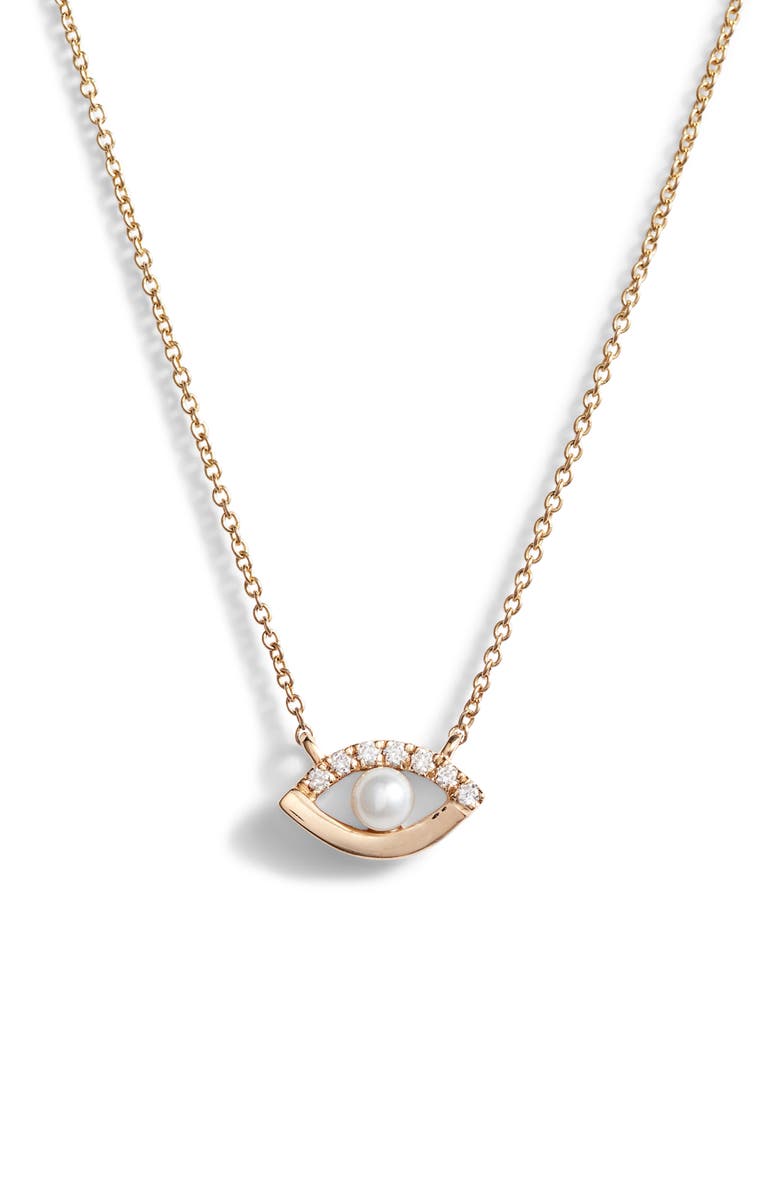 Dana Rebecca Designs Pearl & Diamond Evil Eye Pendant Necklace, Main, color, 