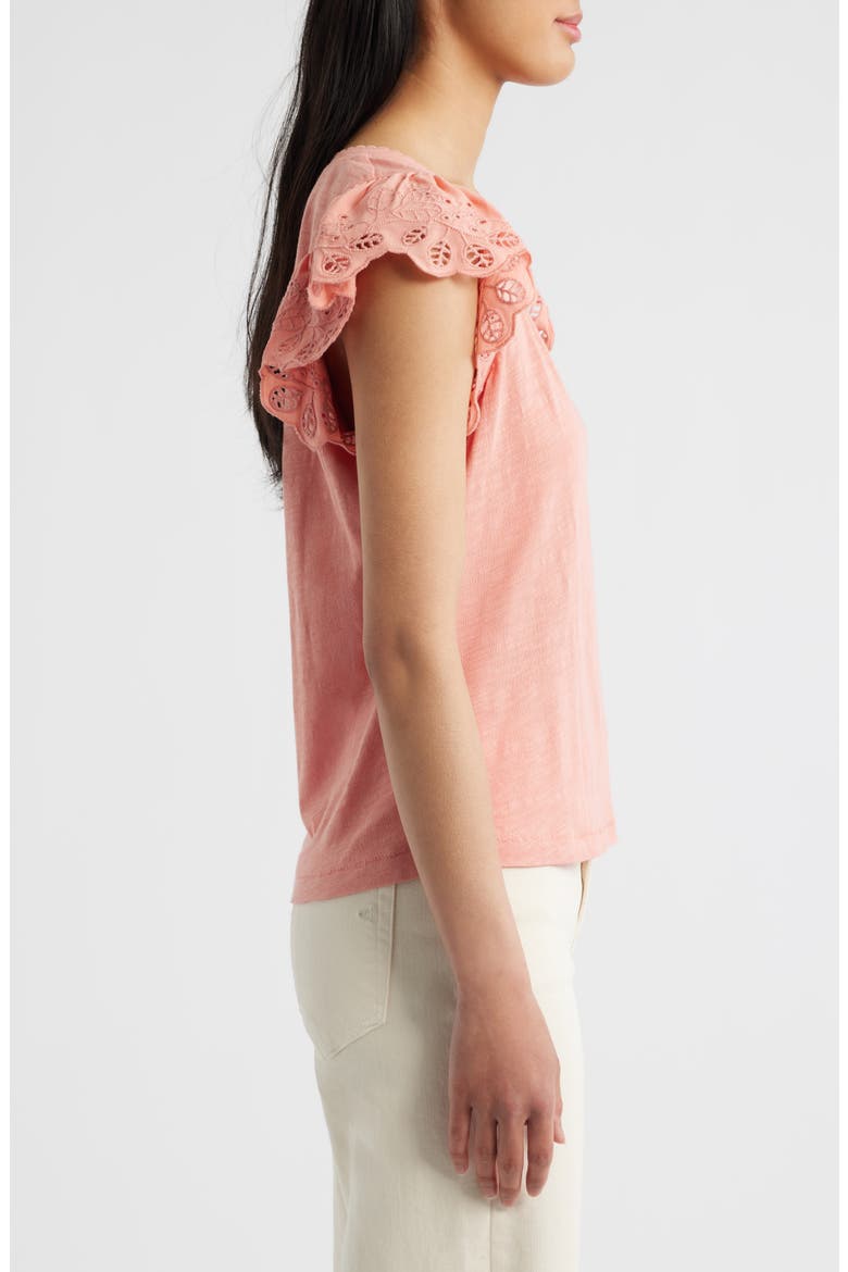Eyelet Flutter Sleeve Jersey T-Shirt, Alternate, color, TG-TANGERINE