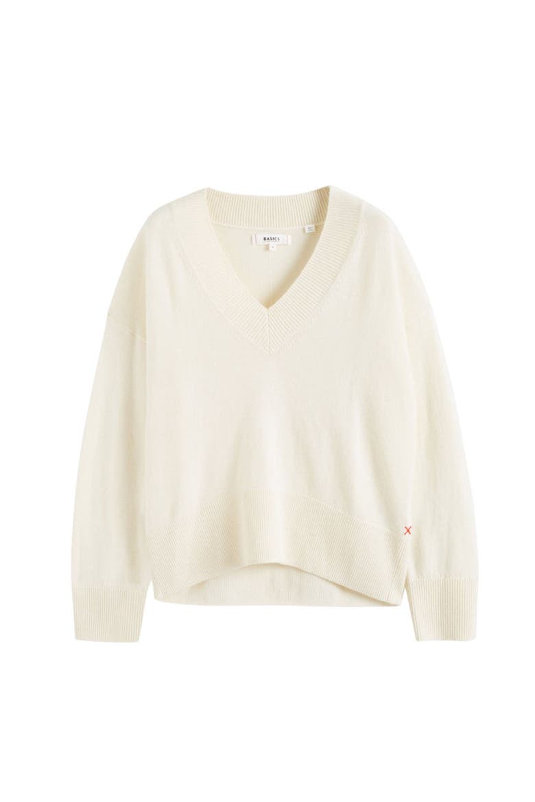 V Neck Wool Cashmere Slouchy Lightweight Sweater, Alternate, color, Cream