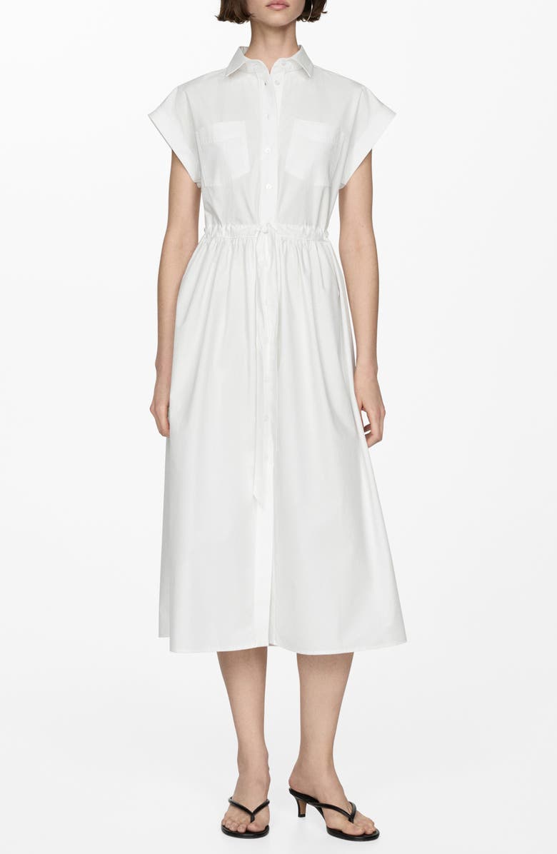 MANGO Ruched Cotton Shirtdress, Main, color,