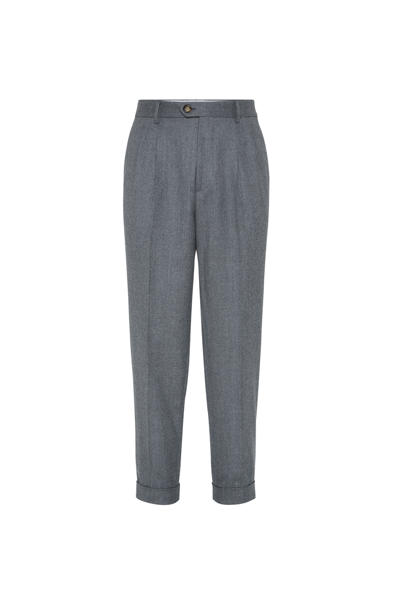 Brunello Cucinelli Leisure fit trousers with double pleats, Main, color, Medium Grey