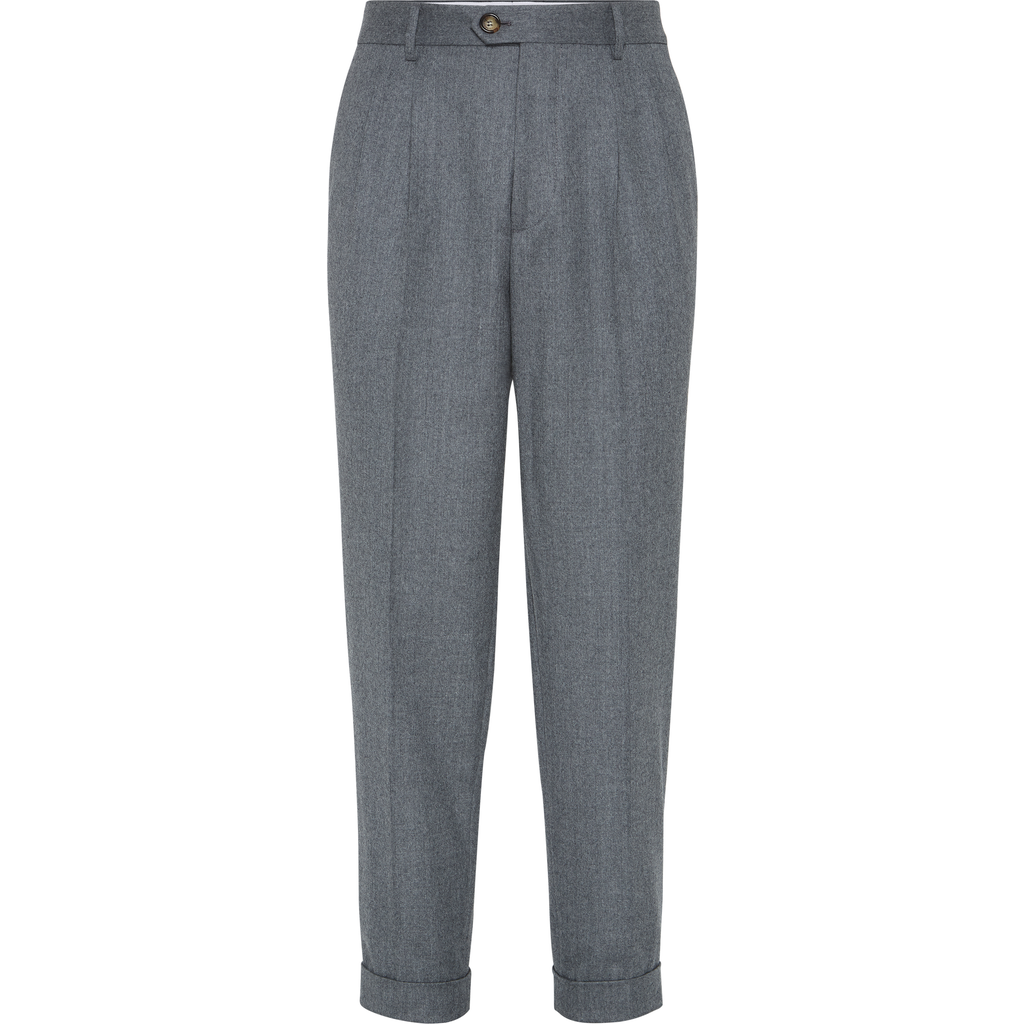 Brunello Cucinelli Leisure Fit Trousers With Double Pleats In Gray