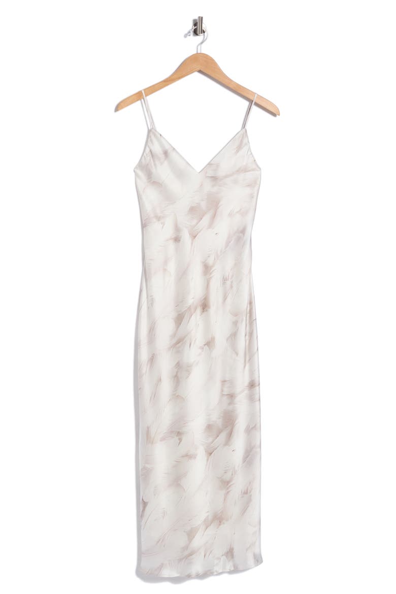 Seridie Feather Print Midi Slipdress, Alternate, color, WHITE FEATHER PRINT