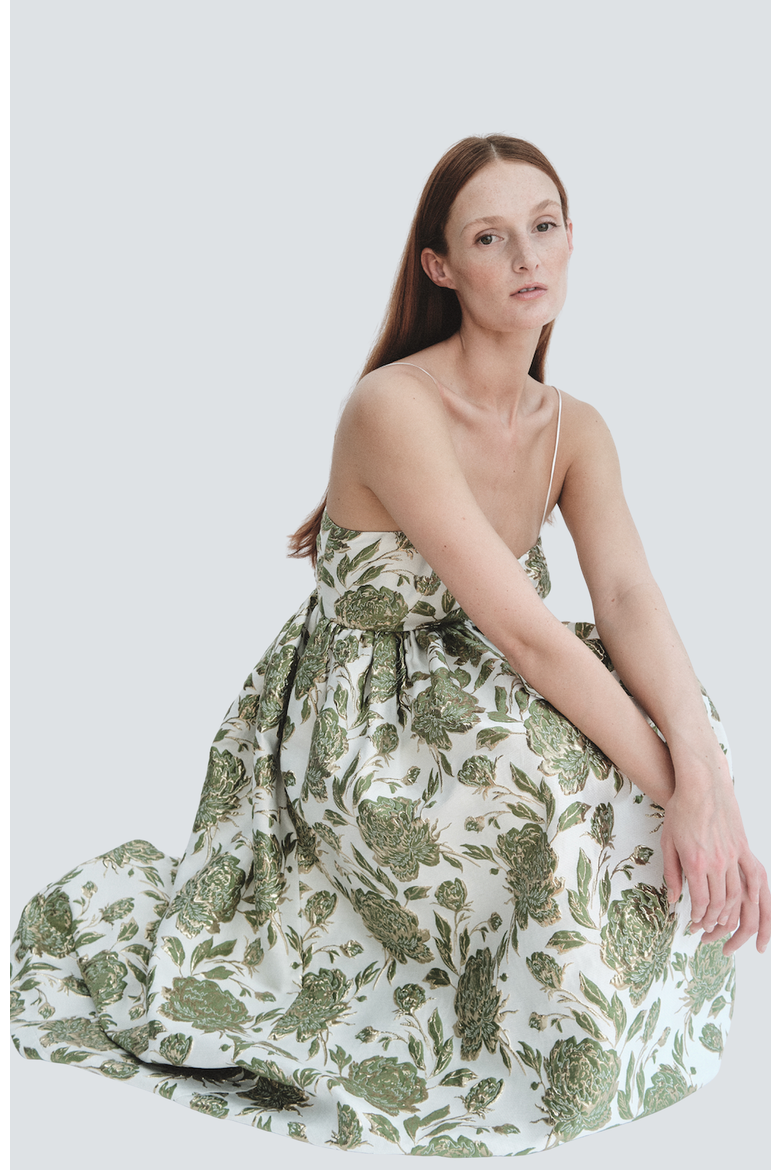 Brocade Bow Gown, Alternate, color, Emerald