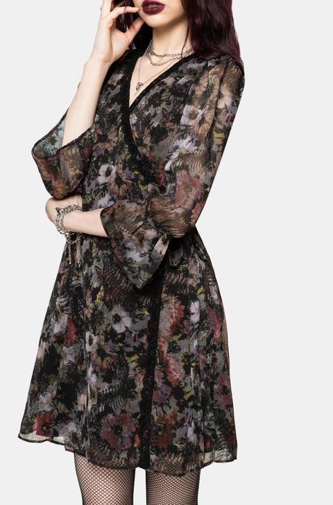 Mortua Grunge Floral Print Mini Dress