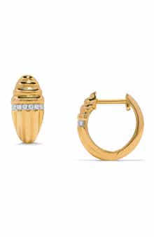 H.J. Namdar Textured 14K Gold Diamond Huggie Hoop Earrings
