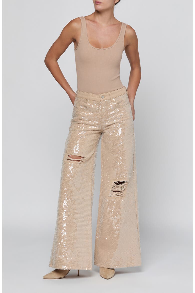 Quincy Wide Leg Sequin Pants, Alternate, color, LIGHT ALMOND