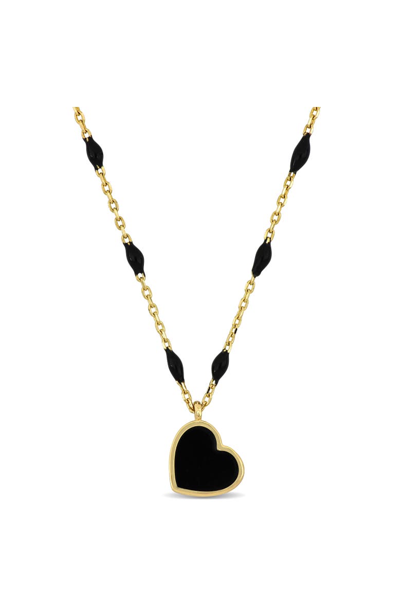 Julianna B. Black Enamel Heart Station Necklace 14K Gold, Main, color,