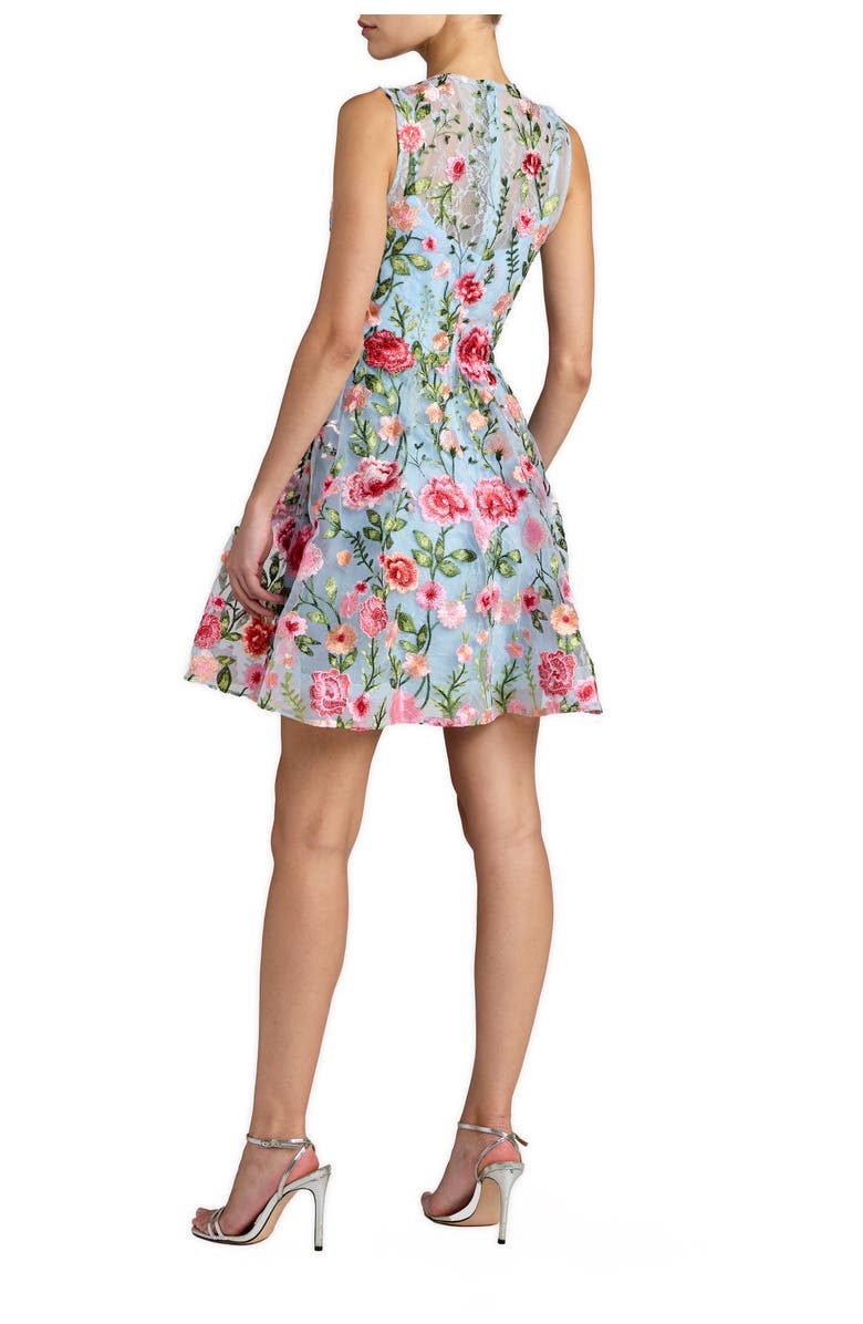 Mac Duggal Floral Embroidered Sleeveless A-Line Mini Dress, Alternate, color, Powder Blue Multi