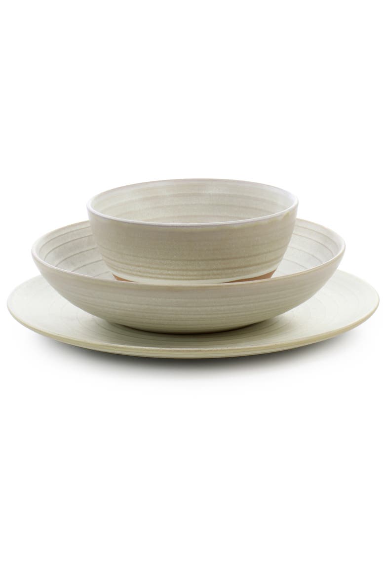 12 Piece Dreamweaver Round Earthenware Dinnerware Set, Alternate, color, White