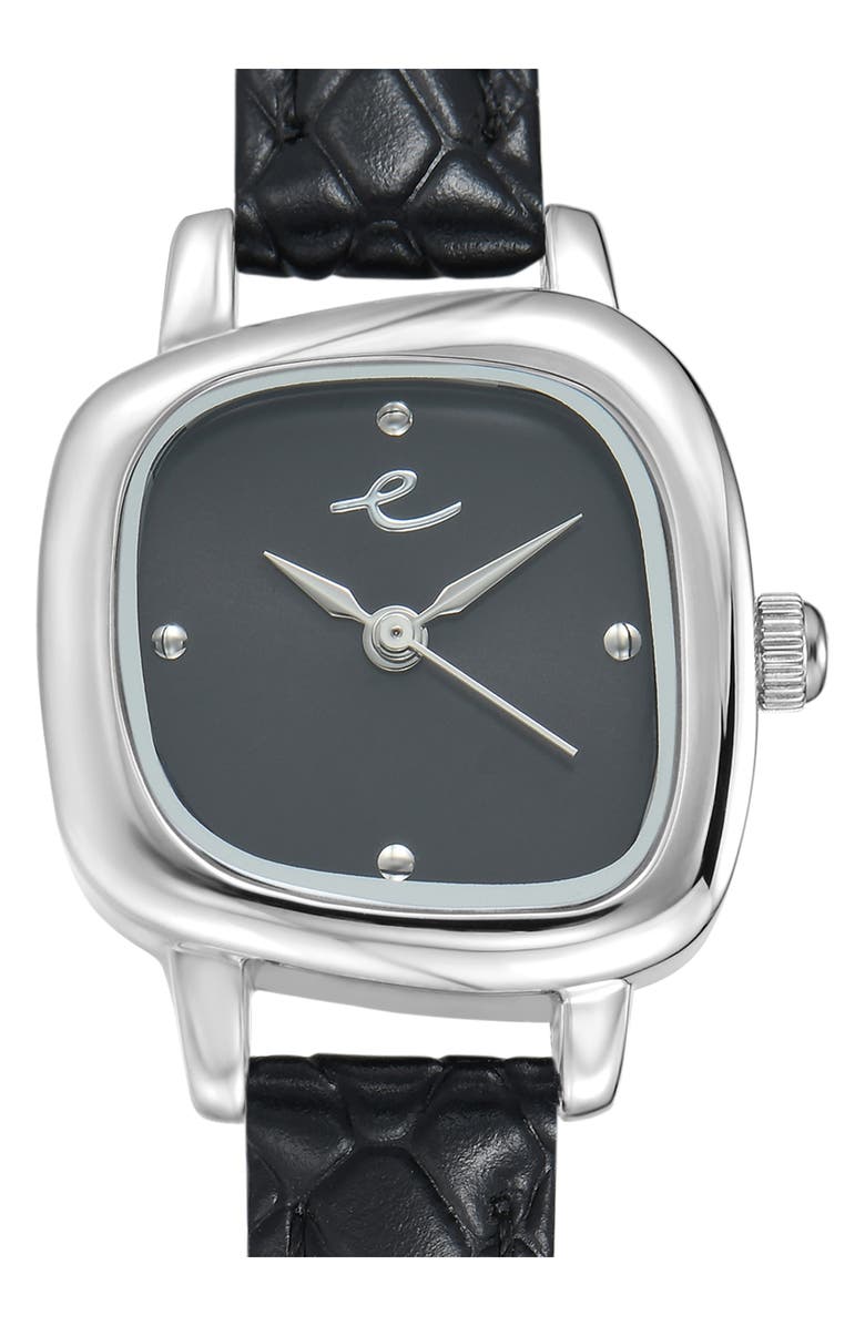 Ettika Wavy Snakeskin Embossed Leather Strap Watch, Alternate, color, Black And Silver