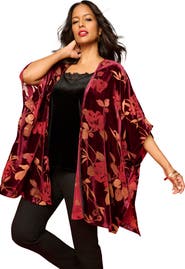 Roaman's Plus Size Burnout Velvet Wrap