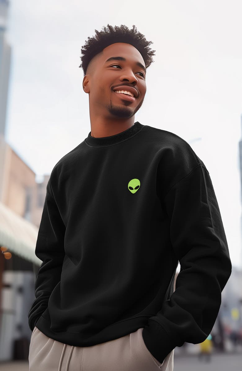 Dalix Alien Heavyweight Relaxed Mens Sweatshirt, Alternate, color, Black