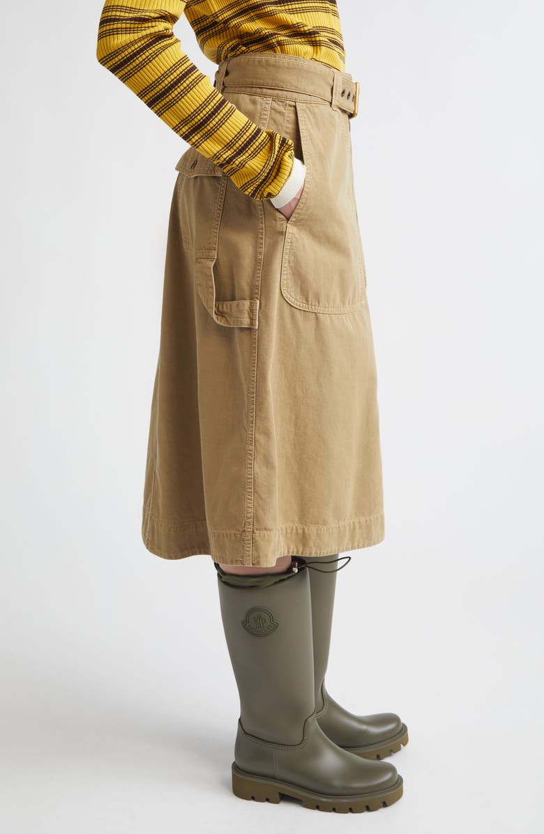 Moncler Belted Cotton A-Line Skirt, Alternate, color, Beige
