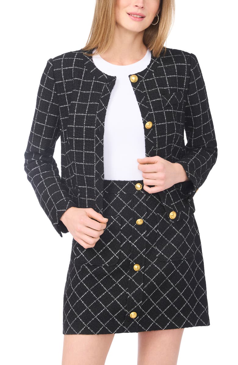 Ted Baker Viv Crewneck Tweed Crop Jacket, Alternate, color, Rich Black