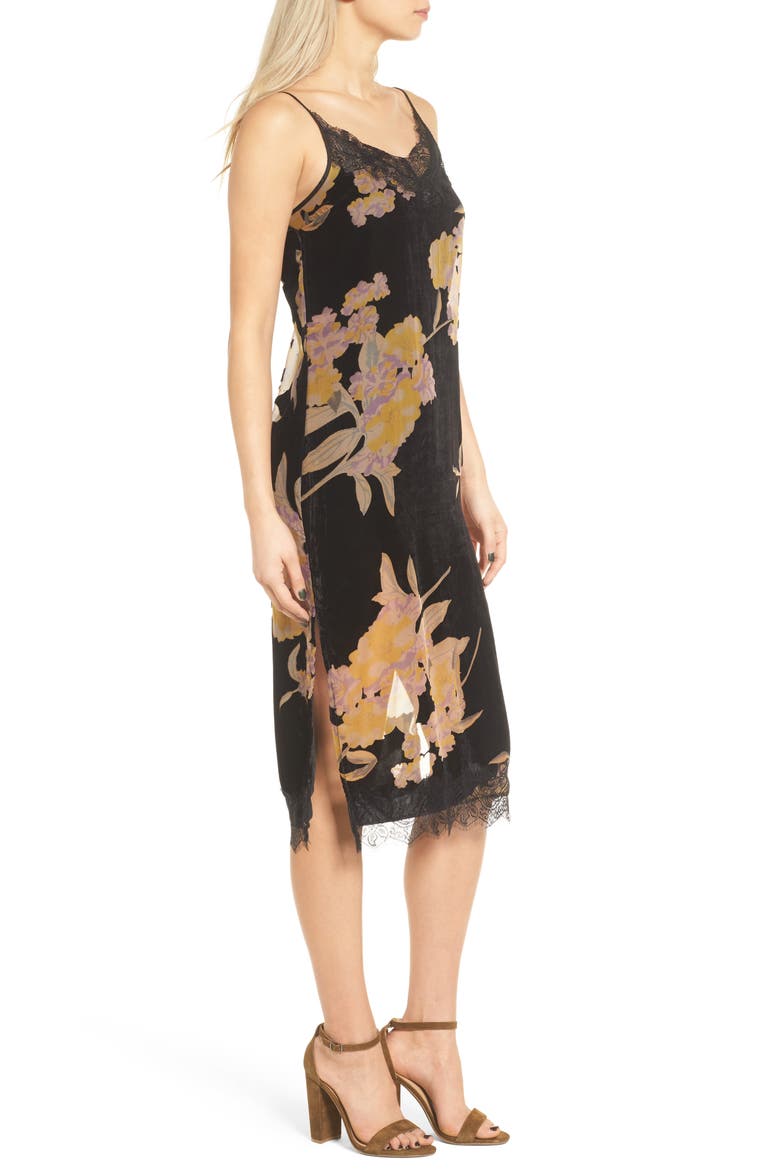 Velvet Burnout Midi Dress, Alternate, color, BLACK YELLOW